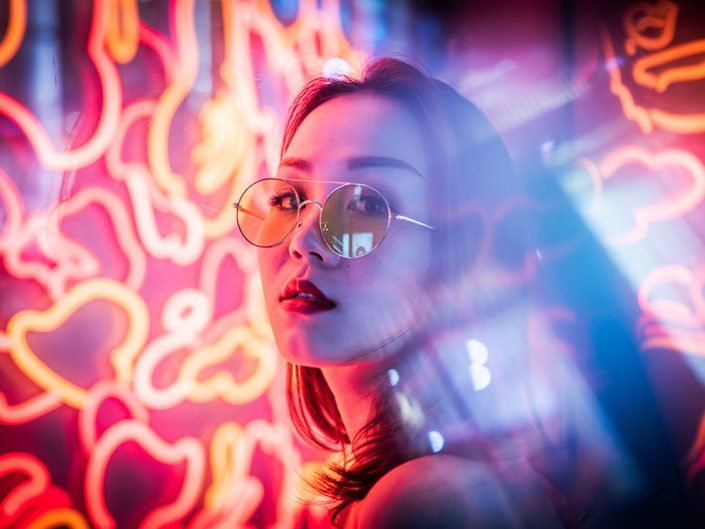 Neon portrait with Fanny in Chengdu, Sichuan province, China