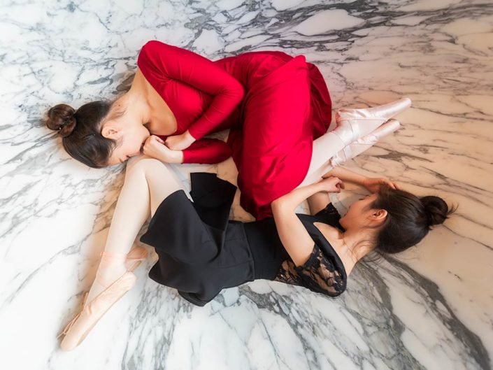 Two ballerina dancer in a bath, Chengdu, Sichuan province, China