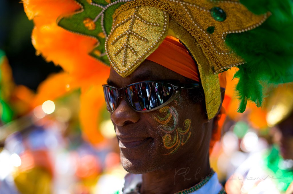Dancer portrait in the streets of Paris at the annual summer tropical carnival, France