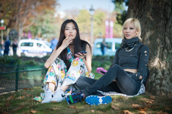 SooJoo Park and Sunghee Kim at the spring-summer 2015 fashion week in Paris. September 30, 2014 in Paris.