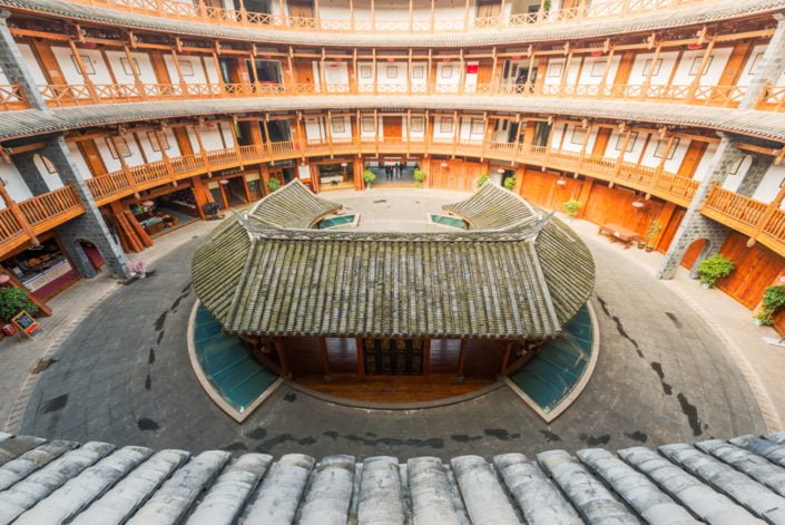 Chengdu-Luodai, Sichuan Province, China : Chinese traditional architecture in a Hakka roundhouse