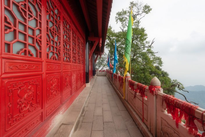 LaoJunGe temple red walls at the top of QingCheng mountain, Sichuan province, China