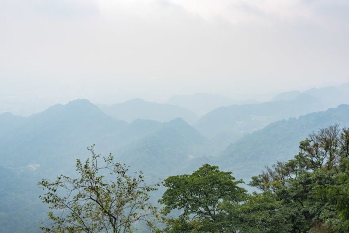 Mountain landscape in the haze in QingCheng mountain, Sichuan, China