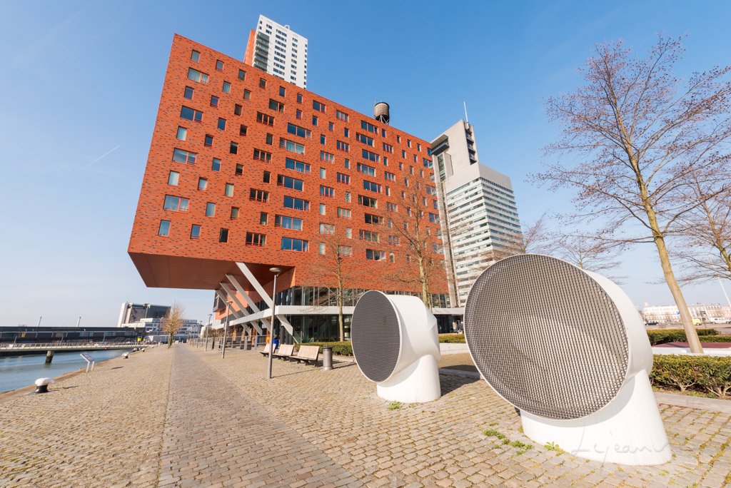 Rotterdam modern architecture in Wilheminapier with blue sky, Netherlands