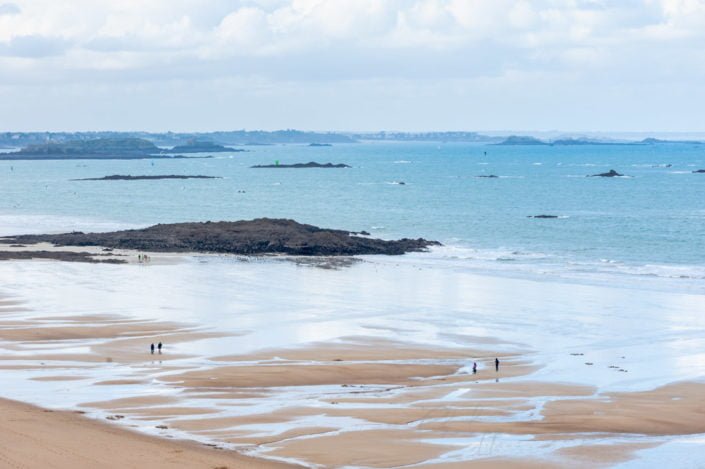 Saint-Malo beach aerial view in winter on a cloudy day, Brittany, France