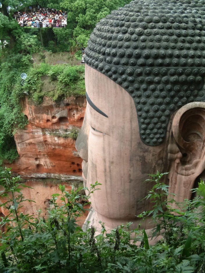 Profile view of the head of the Giant Buddha in Leshan, Sichuan, China