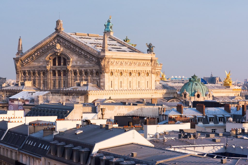 Opera Garnier and Paris roofs from an elevated point of view, Paris, France