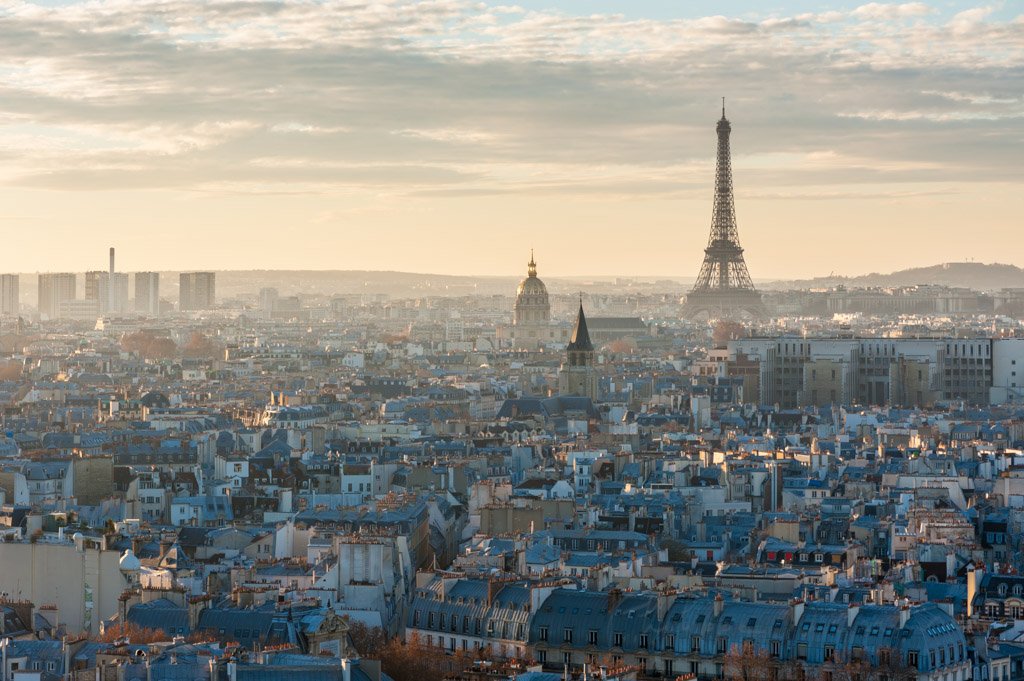 Paris skyline aerial view with the eiffel tower, France