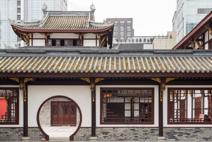 Traditional chinese architecture in Daci buddhist Temple located in the center of the city, Chengdu,