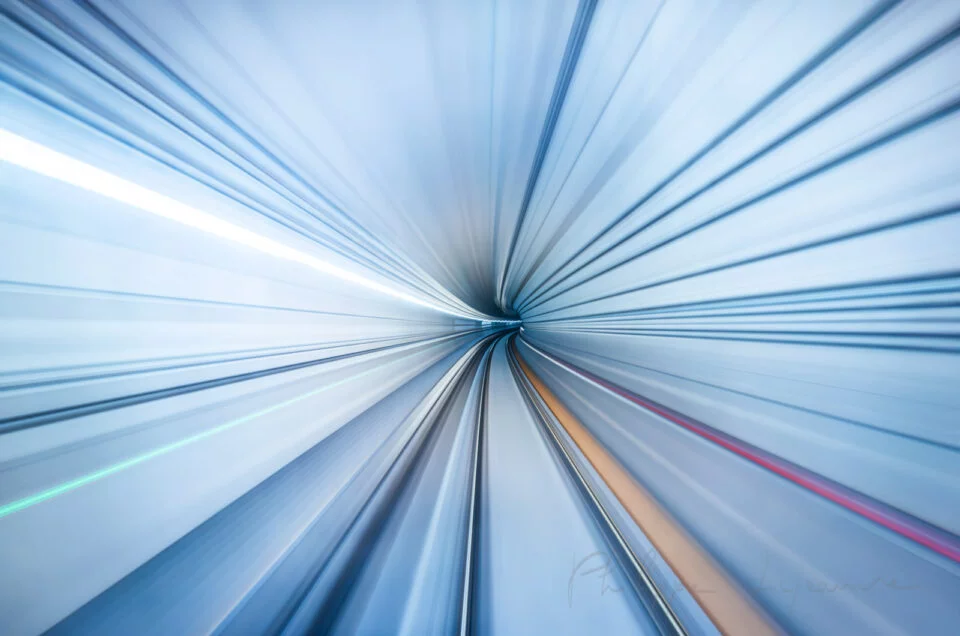 Abstract motion blurred long exposure metro tunnel, Sichuan province, China