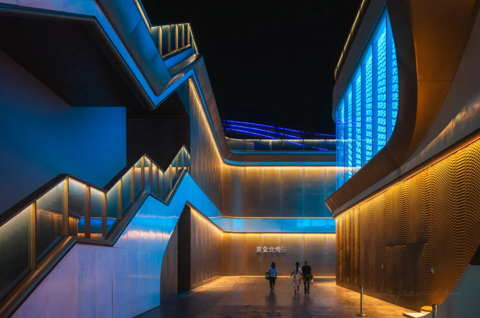 SKP modern commercial mall architecture at night in the south of the city Chengdu, Sichuan province, China