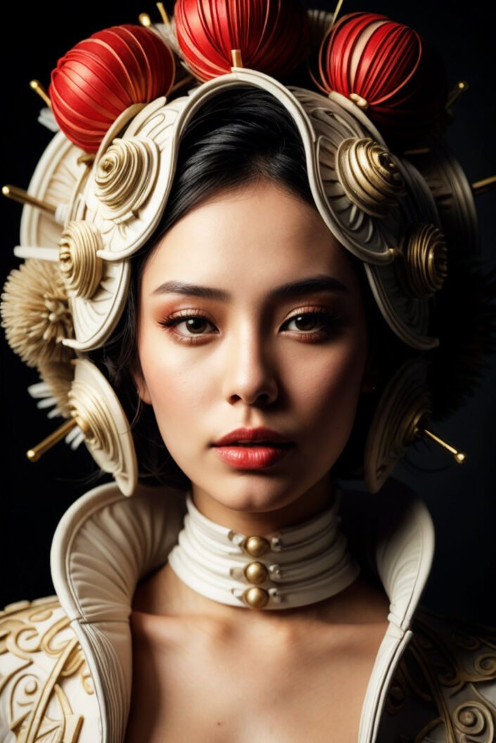 Ai close-up headshot portrait of an elegant young woman with beautiful head dress