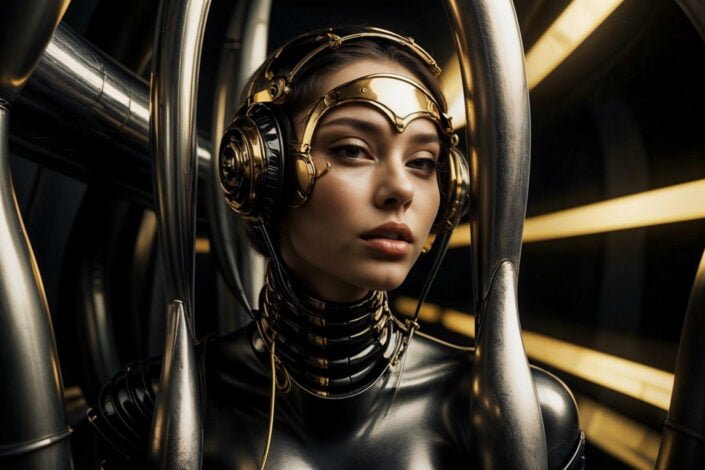 Ai portrait of a young woman in a futuristic world - Chrome Collection