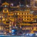 Hongya cave ancient houses close-up at night in Chongqing, China